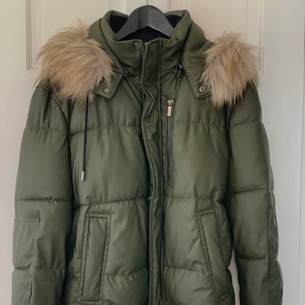 Faux-fur trimmed winter bomber jacket